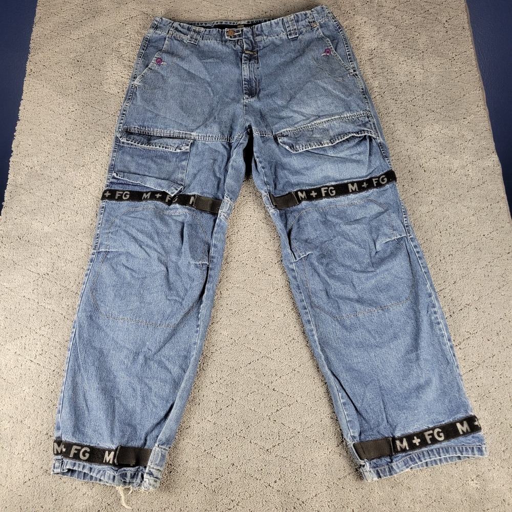 Marithe Francois Girbaud Jeans Mens 38M Blue Shuttle Tape Strap Wide Leg Baggy